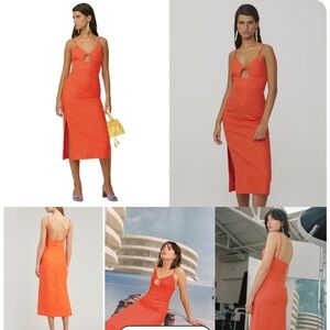 Paloma Wool Linen Midi Dress – Bright Orange, Size 42 (US 8–10)